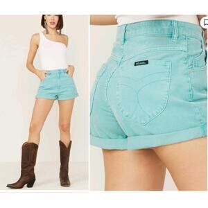 Rolla’s Teal Blue Corduroy Shorts Dusters High Rise Rolled Hem Sz 29 Summer